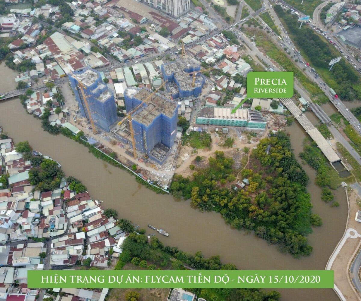 Flycam toàn cảnh nhà phố Precia Riverside Quận 2